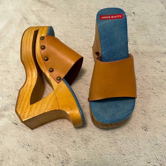 Miss Sixty Shoes - Unique Miss Sixty leather cutout wood wedge clogs